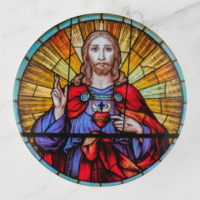Sacred Heart of Jesus Gift Jewelry Nightstand Trinket Tray (Front)