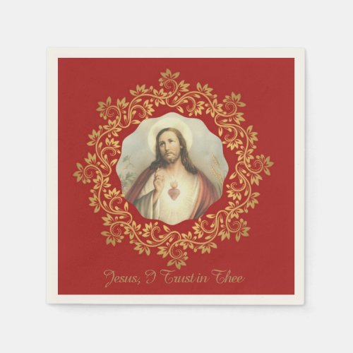 Sacred Heart of Jesus Gold Decorative Border Paper Napkins