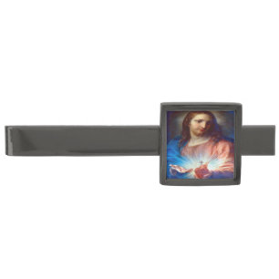 Sacred Heart of Jesus Gunmetal Finish Tie Bar