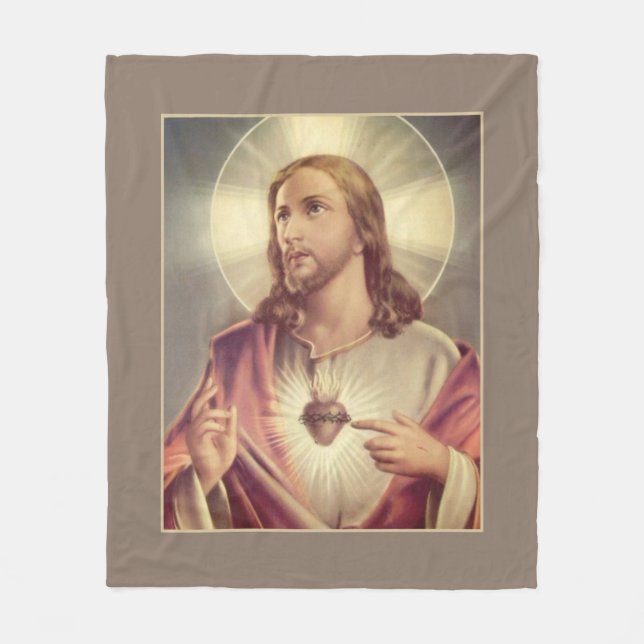 Sacred Heart of Jesus Heart with Thorns Fleece Blanket (Front)