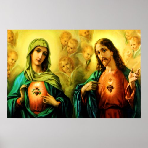 Sacred Heart of Jesus  Immaculate Heart of Mary Poster