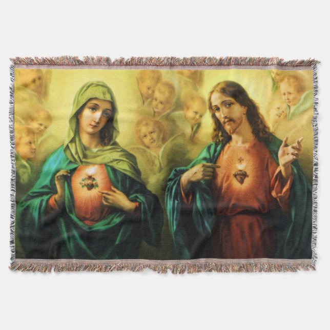 Sacred Heart of Jesus & Immaculate Mary Blanket (Front)