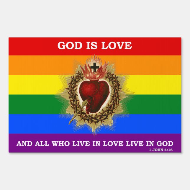 Sacred Heart of Jesus LGBTQ Pride - God is Love Sign (Front)