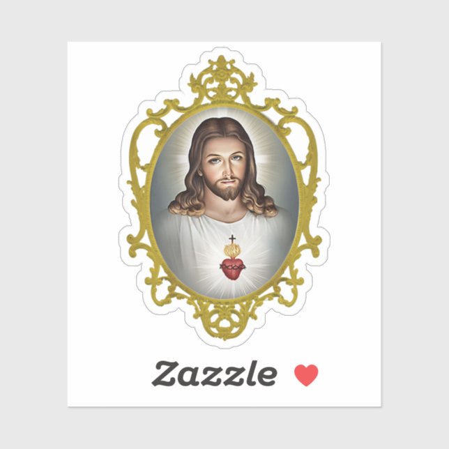 Sacred Heart of Jesus Ornate Gold Frame Vinyl Sticker (Sheet)
