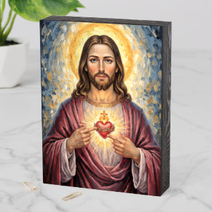 Sacred Heart of Jesus Painting Wooden Box Sign