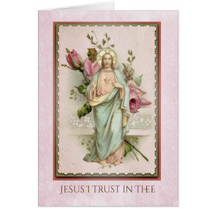 Sacred Heart of Jesus Pink Roses Religious Cards