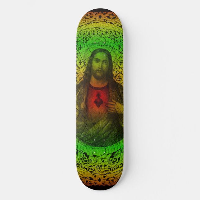 Sacred Heart Of Jesus Rastafari Skateboard Deck (Front)