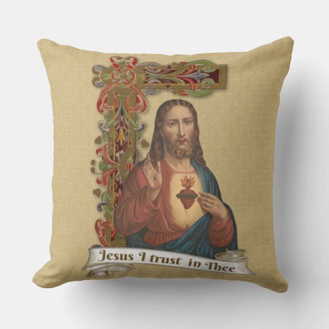 Sacred Heart of Jesus Religious  Catholic Throw Pillow (Front)