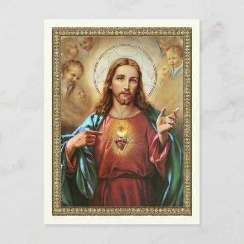 Sacred Heart of Jesus Religious Vintage  Postcard