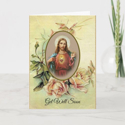 Sacred Heart of Jesus Roses Get Well Soon Card
