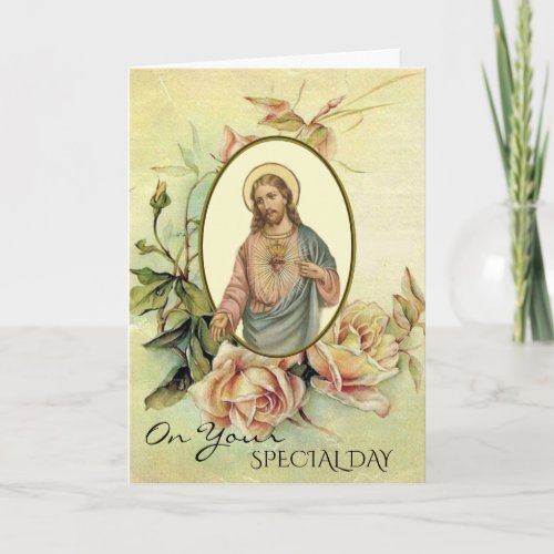 Sacred Heart of Jesus Roses Special Day Card