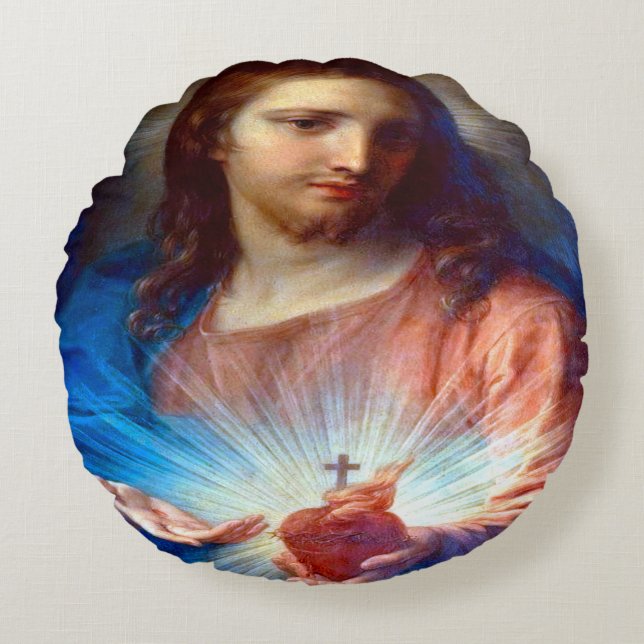 Sacred Heart of Jesus Round Pillow (Front)