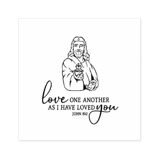 Sacred Heart of Jesus Scripture Love One Another Rubber Stamp (Imprint)