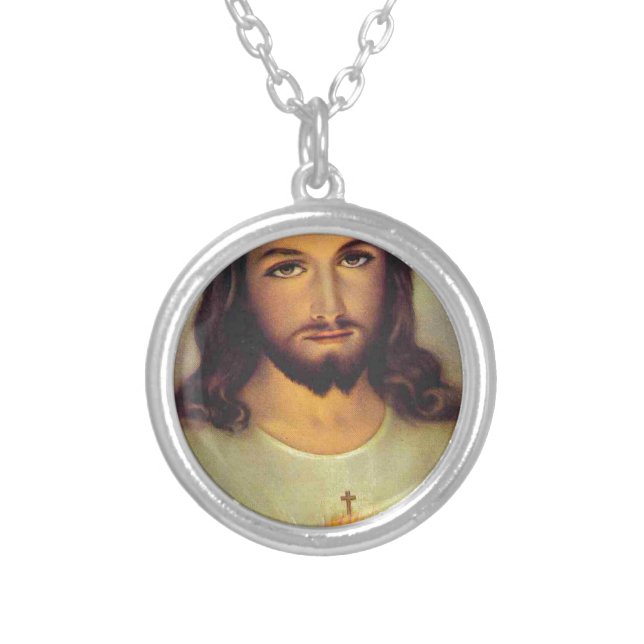 Sacred Heart of Jesus Silver Plated Necklace (Front)