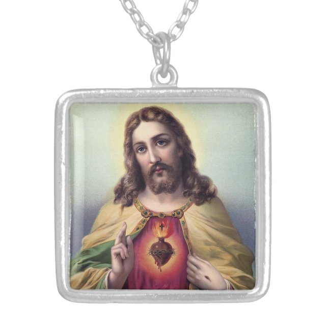 Sacred Heart of Jesus  Silver Plated Necklace (Front)