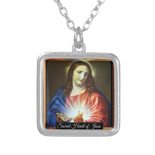 Sacred Heart of Jesus Silver Plated Necklace (Front)