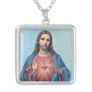 Sacred Heart of Jesus  Silver Plated Necklace