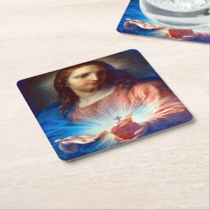 Sacred Heart of Jesus Square Paper Coaster