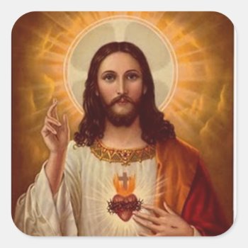 Sacred Heart Of Jesus Square Sticker by stargiftshop at Zazzle
