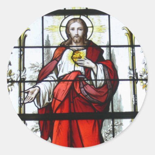 Sacred Heart of Jesus Stained Glass Church window Classic Round Sticker