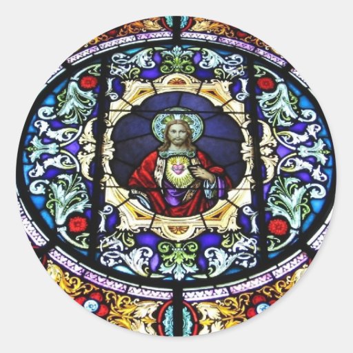 Sacred Heart of Jesus Stained Glass Window Classic Round Sticker | Zazzle