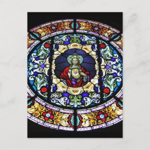 Sacred Heart of Jesus Stained Glass Window Postcard