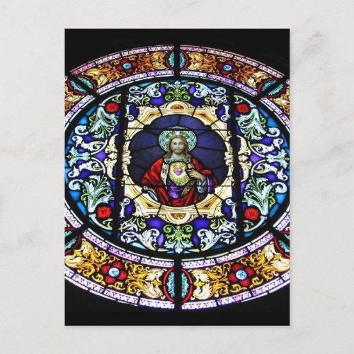 Sacred Heart of Jesus Stained Glass Window Postcard