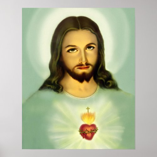 Sacred Heart of Jesus Traditional Blue tone Poster