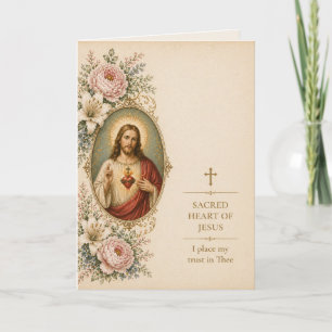 Sacred Heart of Jesus Trust in Thee Floral Catholi Card