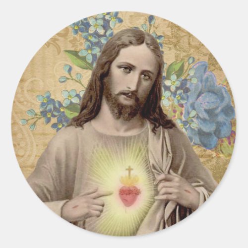 Sacred Heart of Jesus Vintage Floral Religious Classic Round Sticker