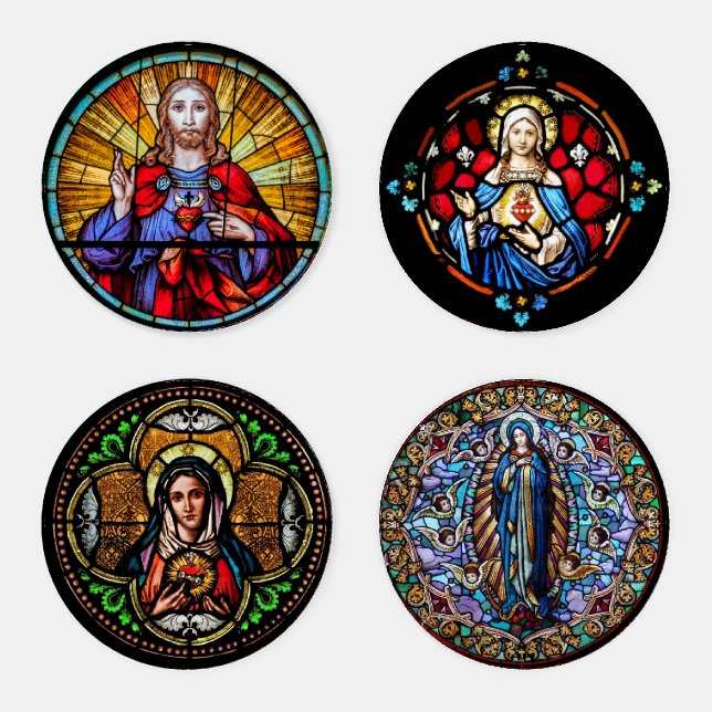 Sacred Heart of Jesus Virgin Mary Beautiful Coaster Set (Set)
