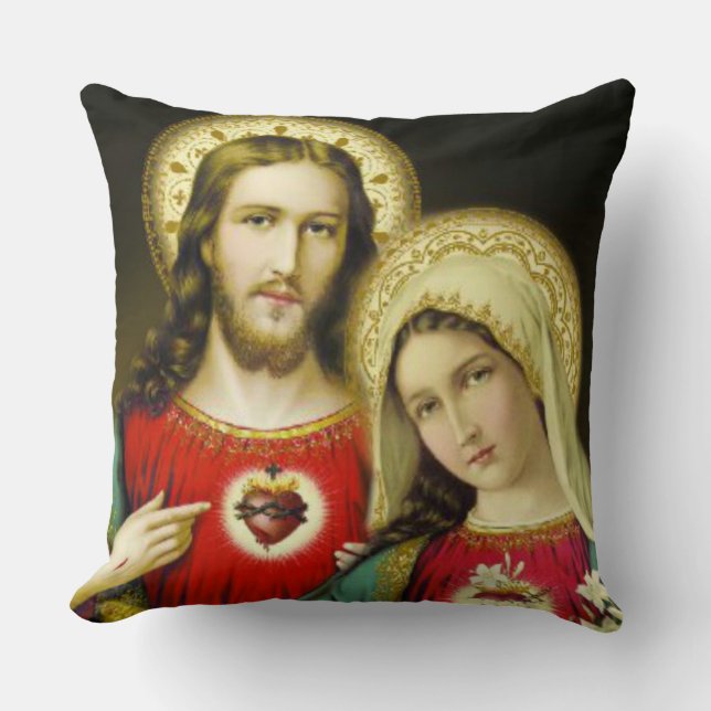 Sacred Heart of Jesus Virgin Mother Mary Throw Pillow (Front)
