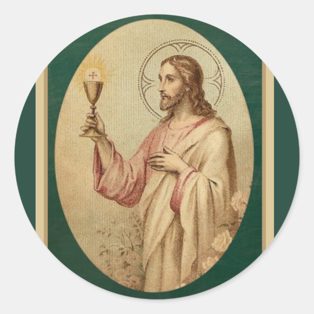 Sacred Heart of Jesus with Chalice & Eucharist Classic Round Sticker (Front)