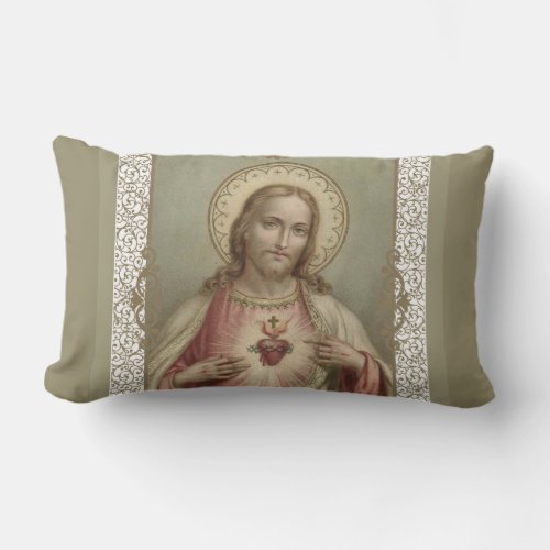 Sacred Heart of Jesus with decorative border Lumbar Pillow