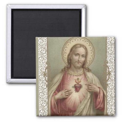 Sacred Heart of Jesus with decorative border Magnet
