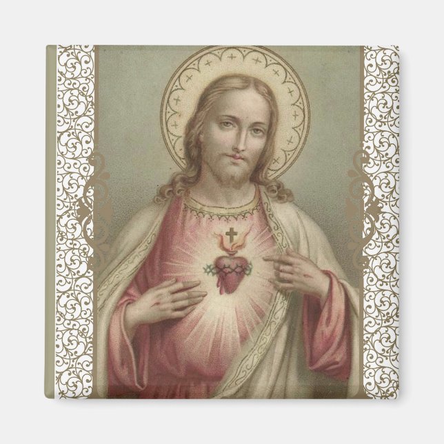 Sacred Heart of Jesus with decorative border Magnet (Front)