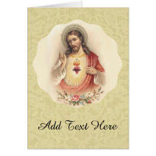 Sacred Heart of Jesus with floral swag Cards
