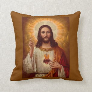 Sacred Heart of Jesus with Prayer Throw Pillow
