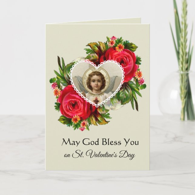 Sacred Heart of Jesus with Roses Valentine's Day Holiday Card (Front)