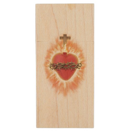 Sacred Heart of Jesus Wood Flash Drive