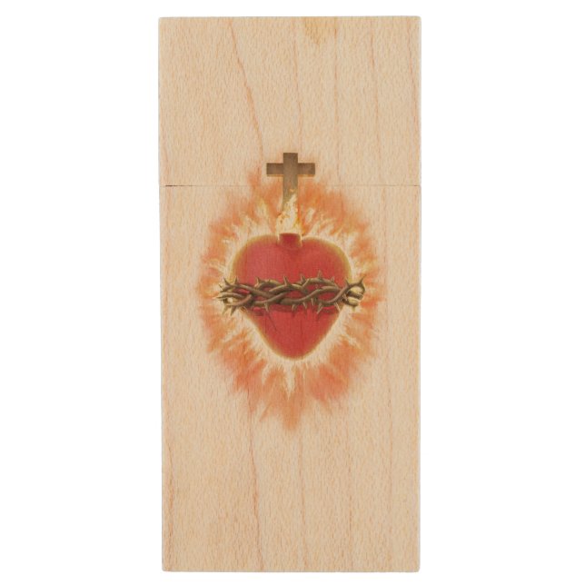 Sacred Heart of Jesus Wood Flash Drive (Front Vertical)