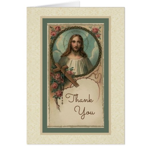 Sacred Heart Rosary Flowers Cross Thank You (Front)