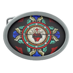 Sacred Heart (stained glass) Buckle Oval Belt Buckle
