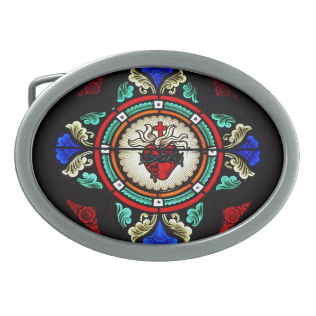 Sacred Heart (stained glass) Buckle Oval Belt Buckle (Front)