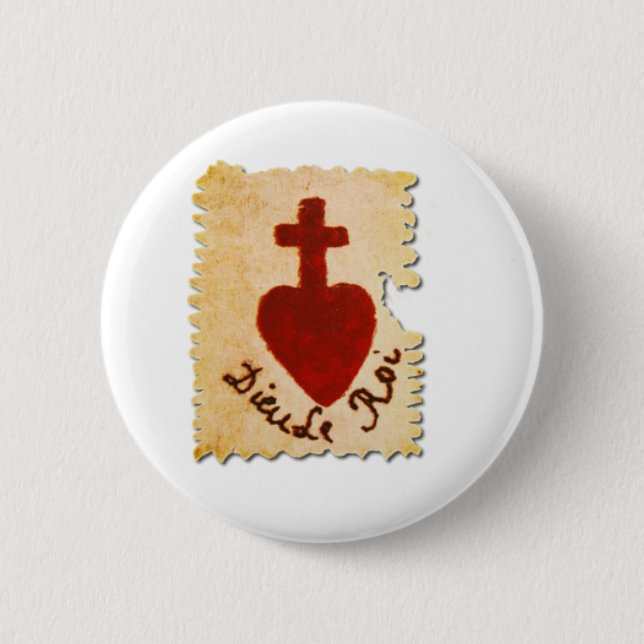 Sacred Heart Vendée Dieu, le Roi Catholic Button (Front)