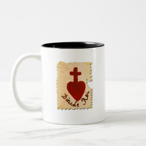 Sacred Heart Vende Dieu le Roi Catholic Two_Tone Coffee Mug