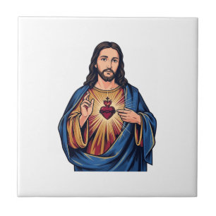 Sacred Heart Vintage Engraving Religious Vector De Ceramic Tile