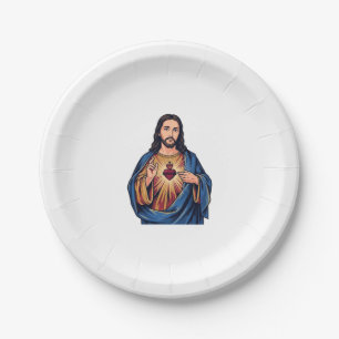 Sacred Heart Vintage Engraving Religious Vector De Paper Plates