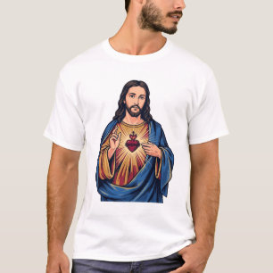 Sacred Heart Vintage Engraving Religious Vector De T-Shirt