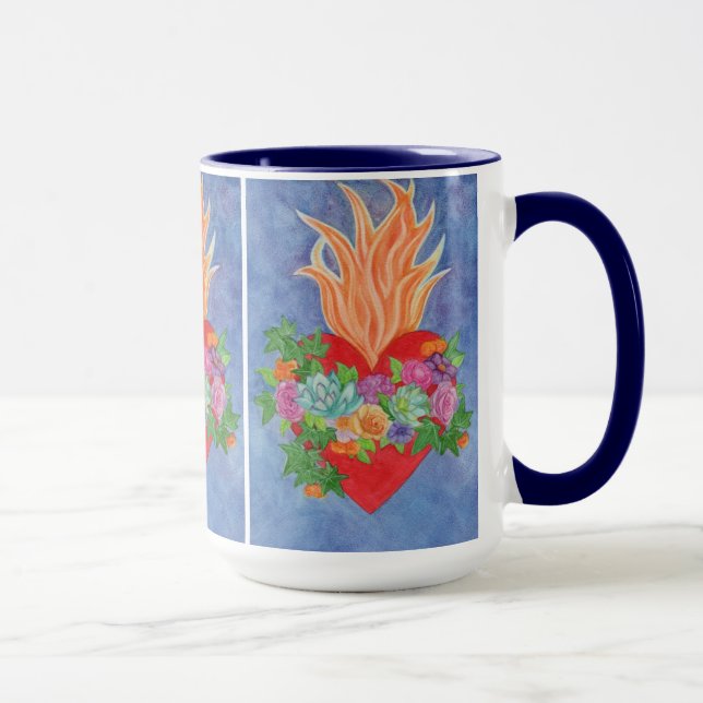 Sacred Heart Watercolor Blue Mug (Right)
